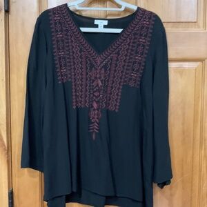 J Jill Black Embroidered Blouse